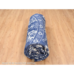 11'10"x11'10" Wool and Silk Denim Blue Tone On Tone Tabriz with All Over Motifs Hand Knotted Oriental Round Rug FWR381612
