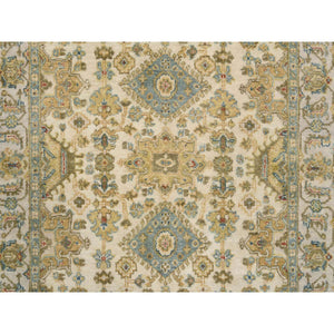 4'1"x6' Ivory, Karajeh Design, Soft and Pure Wool, Hand Knotted, Oriental Rug FWR381756