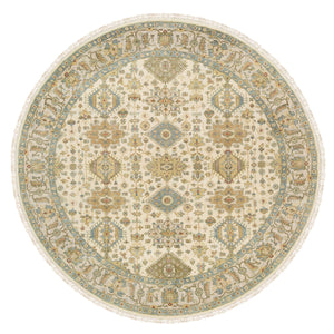 8'10"x8'10" Ivory, Hand Knotted with Soft Colors, Karajeh Design, Soft Pure Wool, Oriental Round Rug FWR381786