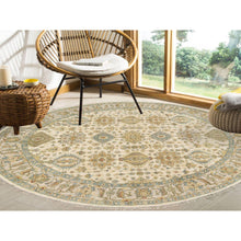 Load image into Gallery viewer, 8&#39;10&quot;x8&#39;10&quot; Ivory, Hand Knotted with Soft Colors, Karajeh Design, Soft Pure Wool, Oriental Round Rug FWR381786