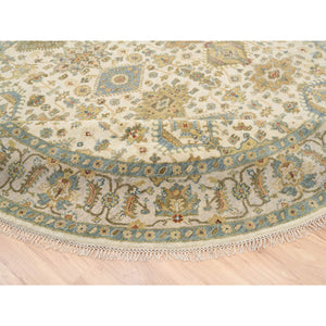 8'10"x8'10" Ivory, Hand Knotted with Soft Colors, Karajeh Design, Soft Pure Wool, Oriental Round Rug FWR381786