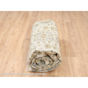 8'10"x8'10" Ivory, Hand Knotted with Soft Colors, Karajeh Design, Soft Pure Wool, Oriental Round Rug FWR381786