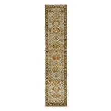 Load image into Gallery viewer, 2&#39;7&quot;x12&#39;1&quot; Light Gray Karajeh Design with Tribal Medallions, Hand Knotted, Soft and Pure Wool Oriental Runner Rug FWR381804