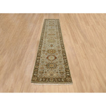 Load image into Gallery viewer, 2&#39;7&quot;x12&#39;1&quot; Light Gray Karajeh Design with Tribal Medallions, Hand Knotted, Soft and Pure Wool Oriental Runner Rug FWR381804