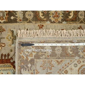 2'7"x12'1" Light Gray Karajeh Design with Tribal Medallions, Hand Knotted, Soft and Pure Wool Oriental Runner Rug FWR381804