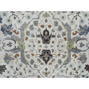 12'x17'9" Light Gray, Denser Weave Oushak, Floral Motifs, Hand Knotted, Natural Wool Oriental Oversized Rug FWR381828