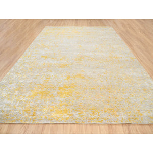 10'x13'8" Gold, Abstract Design, Hi-Low Pile, Wool and Silk, Hand Knotted, Oriental Rug FWR381852