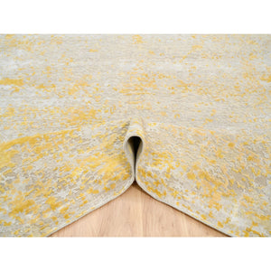 10'x13'8" Gold, Abstract Design, Hi-Low Pile, Wool and Silk, Hand Knotted, Oriental Rug FWR381852