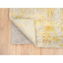 Load image into Gallery viewer, 2&#39;7&quot;x9&#39;9&quot; Gold, Abstract Design, Hand Knotted, Hi-Low Pile, Wool and Silk, Runner, Oriental Rug FWR381870