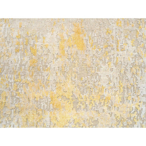 2'7"x9'9" Gold, Abstract Design, Hand Knotted, Hi-Low Pile, Wool and Silk, Runner, Oriental Rug FWR381870