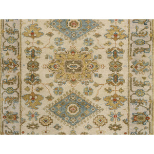 2'7"x9'9" Ivory, Karajeh Design, Soft Pure Wool, Hand Knotted, Oriental Runner Rug FWR381990