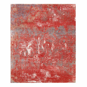 8'x10' Red, Modern Design, Nepale Weave, Wool and Silk, Hand Knotted, Oriental Rug FWR382026