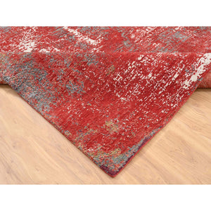 8'x10' Red, Modern Design, Nepale Weave, Wool and Silk, Hand Knotted, Oriental Rug FWR382026