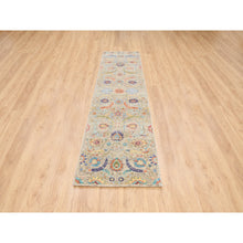 Load image into Gallery viewer, 2&#39;5&quot;x10&#39;1&quot; Tan, Sickle Leaf Design, Silk With Textured Wool, Hand Knotted, Oriental, Runner Rug FWR382302