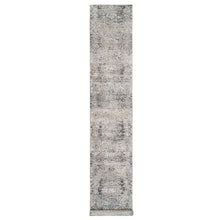 Load image into Gallery viewer, 2&#39;6&quot;x16&#39; Gray, Hand Knotted, Transitional Persian Influence Erased Medallion Design, Silk with Textured Wool, Oriental, XL Runner, Rug FWR382332