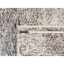 Load image into Gallery viewer, 4&#39;x12&#39; Gray, Transitional Persian Influence Erased Medallion Design, Silk with Textured Wool, Hand Knotted, Oriental, Wide Runner, Rug FWR382392