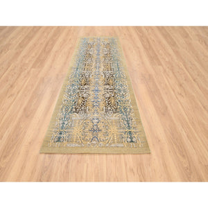 4'x12' Gold Brown, Silk With Textured Wool, Hand Knotted, Transitional Sarouk, Oriental, Wide Runner Rug FWR382398