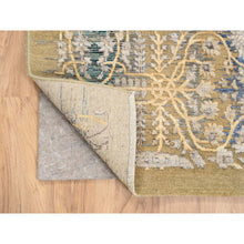 Load image into Gallery viewer, 4&#39;x12&#39; Gold Brown, Silk With Textured Wool, Hand Knotted, Transitional Sarouk, Oriental, Wide Runner Rug FWR382398