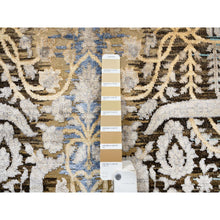Load image into Gallery viewer, 4&#39;x12&#39; Gold Brown, Silk With Textured Wool, Hand Knotted, Transitional Sarouk, Oriental, Wide Runner Rug FWR382398
