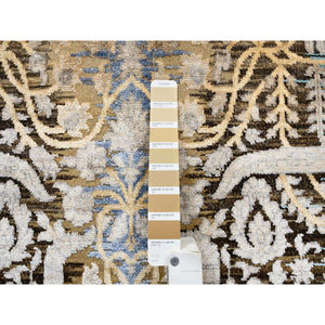 4'x12' Gold Brown, Silk With Textured Wool, Hand Knotted, Transitional Sarouk, Oriental, Wide Runner Rug FWR382398
