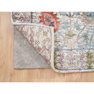 2'2"x3'1" Beige, Silk With Textured Wool, Hand Knotted, Directional Vase Design, Oriental, Mat Rug FWR382446
