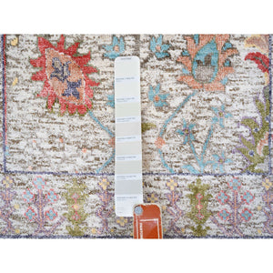 2'2"x3'1" Beige, Silk With Textured Wool, Hand Knotted, Directional Vase Design, Oriental, Mat Rug FWR382446