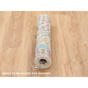 2'2"x3'1" Beige, Silk With Textured Wool, Hand Knotted, Directional Vase Design, Oriental, Mat Rug FWR382446