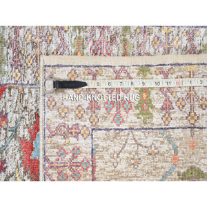 2'2"x3'1" Beige, Silk With Textured Wool, Hand Knotted, Directional Vase Design, Oriental, Mat Rug FWR382446