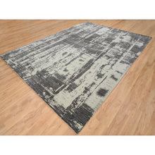 Load image into Gallery viewer, 9&#39;x12&#39; Charcoal Black, Wool and Plant Based Silk, Tone On Tone, Modern Design, Jacquard Hand Loomed, Oriental Rug FWR382482