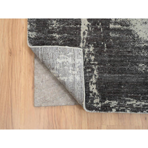 9'x12' Charcoal Black, Wool and Plant Based Silk, Tone On Tone, Modern Design, Jacquard Hand Loomed, Oriental Rug FWR382482