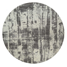 Load image into Gallery viewer, 10&#39;x10&#39; Charcoal Black, Tone On Tone, Modern Design, Jacquard Hand Loomed, Wool And Plant Based Silk, Oriental Round Rug FWR382494