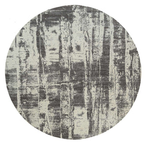 10'x10' Charcoal Black, Tone On Tone, Modern Design, Jacquard Hand Loomed, Wool And Plant Based Silk, Oriental Round Rug FWR382494