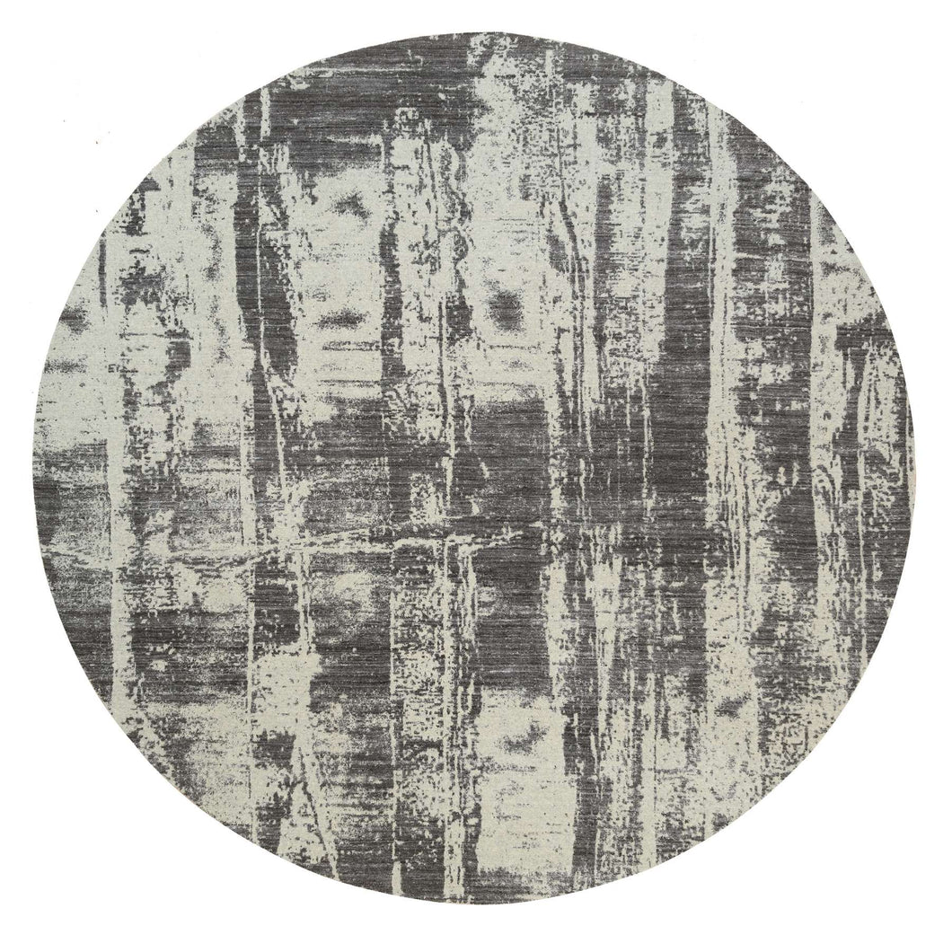 10'x10' Charcoal Black, Tone On Tone, Modern Design, Jacquard Hand Loomed, Wool And Plant Based Silk, Oriental Round Rug FWR382494