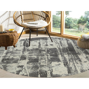 10'x10' Charcoal Black, Tone On Tone, Modern Design, Jacquard Hand Loomed, Wool And Plant Based Silk, Oriental Round Rug FWR382494