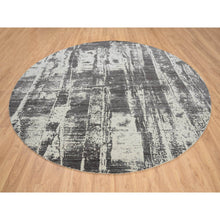 Load image into Gallery viewer, 10&#39;x10&#39; Charcoal Black, Tone On Tone, Modern Design, Jacquard Hand Loomed, Wool And Plant Based Silk, Oriental Round Rug FWR382494