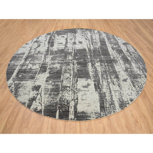 10'x10' Charcoal Black, Tone On Tone, Modern Design, Jacquard Hand Loomed, Wool And Plant Based Silk, Oriental Round Rug FWR382494