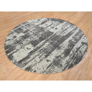 10'x10' Charcoal Black, Tone On Tone, Modern Design, Jacquard Hand Loomed, Wool And Plant Based Silk, Oriental Round Rug FWR382494