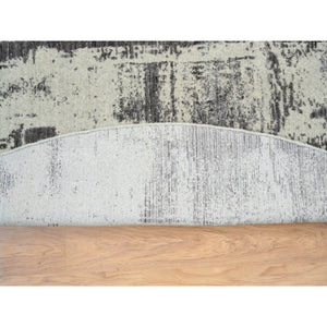 10'x10' Charcoal Black, Tone On Tone, Modern Design, Jacquard Hand Loomed, Wool And Plant Based Silk, Oriental Round Rug FWR382494