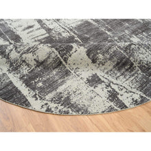Load image into Gallery viewer, 10&#39;x10&#39; Charcoal Black, Tone On Tone, Modern Design, Jacquard Hand Loomed, Wool And Plant Based Silk, Oriental Round Rug FWR382494