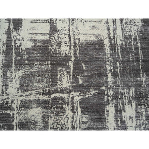 10'x10' Charcoal Black, Tone On Tone, Modern Design, Jacquard Hand Loomed, Wool And Plant Based Silk, Oriental Round Rug FWR382494