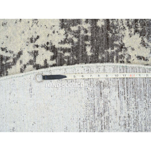 10'x10' Charcoal Black, Tone On Tone, Modern Design, Jacquard Hand Loomed, Wool And Plant Based Silk, Oriental Round Rug FWR382494