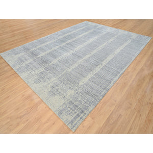9'x12' Gray, Jacquard Hand Loomed, Wool And Plant Based Silk, Tone On Tone Modern Erased Design, Oriental Rug FWR382500
