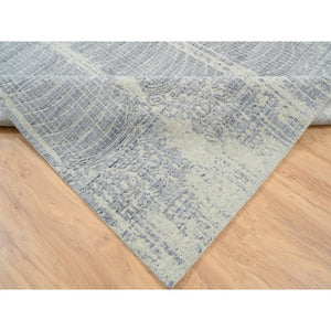 9'x12' Gray, Jacquard Hand Loomed, Wool And Plant Based Silk, Tone On Tone Modern Erased Design, Oriental Rug FWR382500