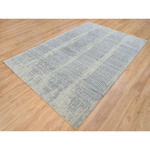 6'x9' Gray, Tone On Tone Transitional Erased Design, Jacquard Hand Loomed, Wool And Plant Based Silk, Oriental Rug FWR382518