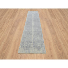 Load image into Gallery viewer, 2&#39;6&quot;x12&#39; Gray, Tone On Tone Transitional Erased Design, Jacquard Hand Loomed, Wool And Plant Based Silk, Oriental, Runner Rug FWR382524