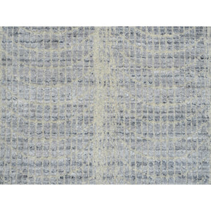 2'6"x12' Gray, Tone On Tone Transitional Erased Design, Jacquard Hand Loomed, Wool And Plant Based Silk, Oriental, Runner Rug FWR382524