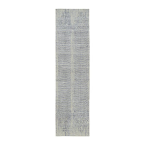 2'6"x10' Gray, Wool And Plant Based Silk, Tone On Tone Transitional Erased Design, Jacquard Hand Loomed, Oriental, Runner Rug FWR382536
