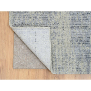2'6"x10' Gray, Wool And Plant Based Silk, Tone On Tone Transitional Erased Design, Jacquard Hand Loomed, Oriental, Runner Rug FWR382536