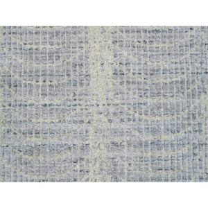 2'6"x10' Gray, Wool And Plant Based Silk, Tone On Tone Transitional Erased Design, Jacquard Hand Loomed, Oriental, Runner Rug FWR382536