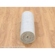 Load image into Gallery viewer, 2&#39;6&quot;x10&#39; Gray, Wool And Plant Based Silk, Tone On Tone Transitional Erased Design, Jacquard Hand Loomed, Oriental, Runner Rug FWR382536
